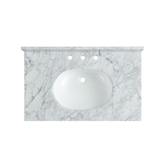 Verona 36 in. Carrara White Counter Top with Single Basin