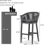 PURPLE LEAF Counter Stools Bar Stools Rattan Bar Stools Wicker Bar Chairs Woven Aluminum Barstools with Back and Cushions