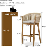 PURPLE LEAF Counter Stools Bar Stools Rattan Bar Stools Wicker Bar Chairs Woven Aluminum Barstools with Back and Cushions