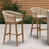 PURPLE LEAF Counter Stools Bar Stools Rattan Bar Stools Wicker Bar Chairs Woven Aluminum Barstools with Back and Cushions