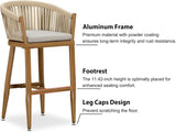 PURPLE LEAF Counter Stools Bar Stools Rattan Bar Stools Wicker Bar Chairs Woven Aluminum Barstools with Back and Cushions