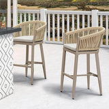 PURPLE LEAF Counter Stools Bar Stools Rattan Bar Stools Wicker Bar Chairs Woven Aluminum Barstools with Back and Cushions