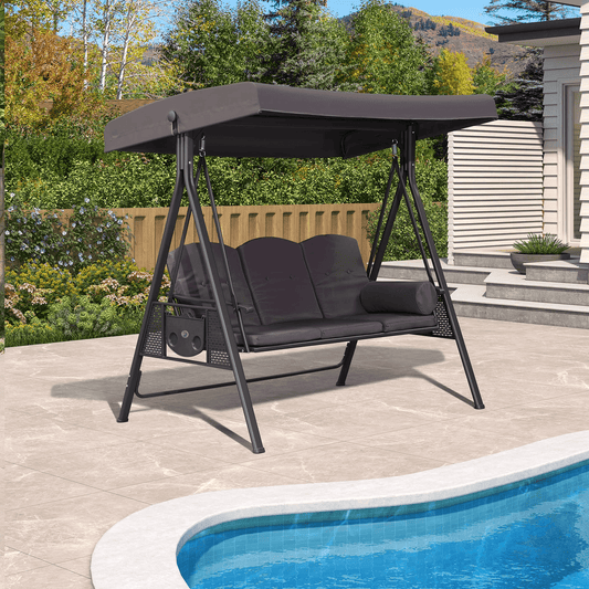 PURPLE LEAF Outdoor Porch Swing with Stand, 3-seat Swing Chair