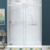 Kahn Series 48 in. x 32 in. Alcove Shower Base and Frameless Sliding Shower Door Combo with Tsunami Guard