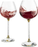 Crystal Wine Glasses Diamond Filled Stem, Large 18 Ounces