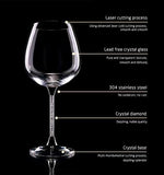 Crystal Wine Glasses Diamond Filled Stem, Large 18 Ounces