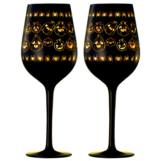 Crystal Halloween Stemmed Wine Glasses - Set of 2