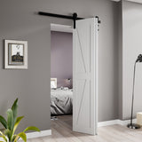 Waitomo Series 18 in. x 84 in. Pure White Finish MDF Interior Folding Barn Door with Hardware Kit in Matte Black