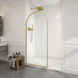 Ember Series 34 in. x 78 in Framed Arch Fixed Shower Screen Door with 8mm Tempered Clear or Fluted Glass
