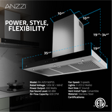 ANZZI 36-Inch 600 CFM 3-Speed Stainless Steel Wall Mount Convertible Residential Range Hood with LED Lamp