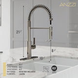 ANZZI Ola Touchless Faucet, 1-Handle, Dual Spray Pull-Down Sprayer, Motion Sensor Activation, Deck Plate Included, Rhino Alloy, Multiple Finishes
