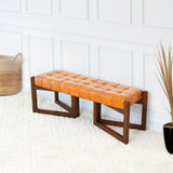 Riley Tan Genuine Leather Bench