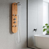 Crane Series 52 in. Full Body Shower Panel with Heavy Rain Shower and Body Jets and Spray Wand in Natural Bamboo