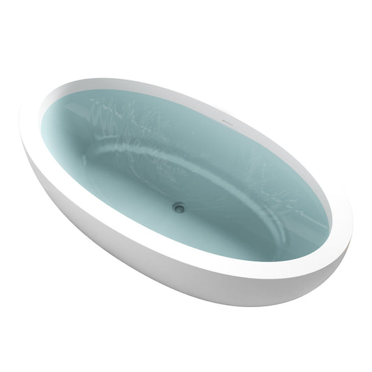 Lusso Series 76 in. x 41 in. Flat Bottom Solid Surface Freestanding Soaking Bathtub with Center Drain in Matte White