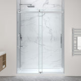 Stellar Series 76 in. x 57-60 in. Sliding Frameless Shower Door with Alcove Center Drain Shower Base - Multiple Finishes