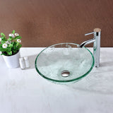 Vieno Series 17 in. Bathroom Vessel Sink with Scratch-Tough and Stain-Resistant Non-Porous Surface in Clear Floral Glass