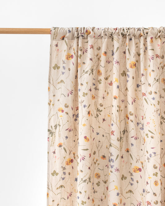 Rod pocket linen curtain panel (1 pcs) in Botanical print