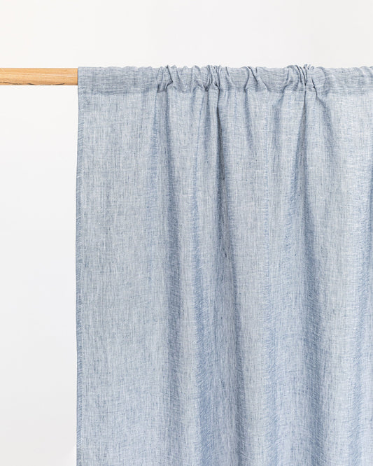 Rod pocket linen curtain panel (1 pcs) in Blue melange