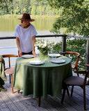 Round linen tablecloth in Forest green