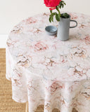 Round linen tablecloth in Pastel peonies print