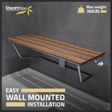 Two Person 35 in. Teak Wood Wall Mounted Folder Shower Seat in Chrome Trim