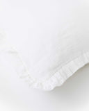Ruffle trim linen pillowcase in White