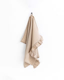 Ruffle trim linen tea towel in Natural linen