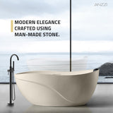 Kelut Series 67 in. Flat Bottom Solid Surface Freestanding Soaking Bathtub