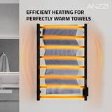 ANZZI Bell Series 8-Bar Wall Mounted Towel Warmer (23.6" L x 36.25" H), Dual Installation, Digital Control Panel, Rhino Alloy Certified Stainless Steel