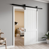 Benagil Series 36 in. x 84 in. Pure White Finish MDF Interior Sliding Barn Door with Hardware Kit in Matte Black