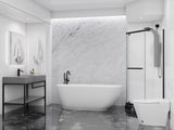 Britt Series 59 in. x 30 in. Flat Bottom Acrylic Freestanding Soaking Bathtub with Center Drain in Glossy White