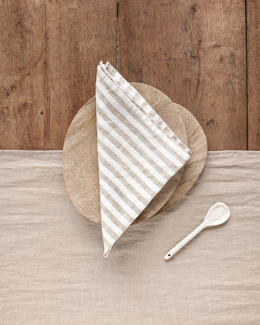 Striped in natural linen napkin set of 2