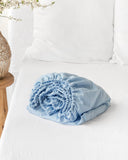 Sky blue linen-cotton fitted sheet