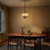 Soiree Four Candle Lights Pendant With Clear Glass - Black Finish