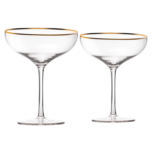 The Wine Savant Colored Crystal Gilded Rim Coupe Glass, Large 9oz (Gold Rimmed)