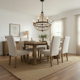 Starry Wood Chandelier Farmhouse Six Candle Light Wood Beaded Black Pendant Light
