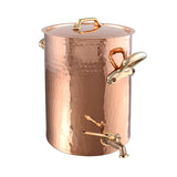 Mauviel M'Tradition Hammered Copper & Tin Inside Soup Station With Tap, Lid & Brass Handles, 11.3-Qt