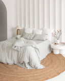 Striped in forest green linen duvet cover set (3 pcs)