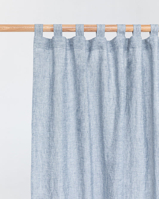 Tab top linen curtain panel (1 pcs) in Blue melange