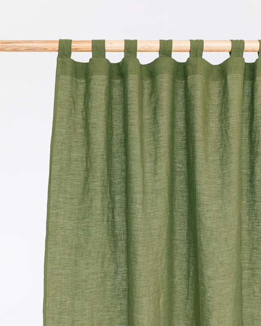 Tab top linen curtain panel (1 pcs) in Forest green