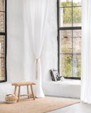 Tab top linen curtain panel (1 pcs) in White