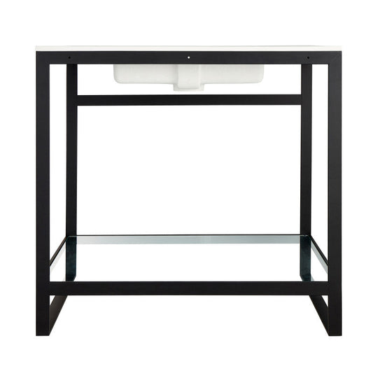 ANZZI Orchard 36" Console Sink Base (34" H), Ultramodern Angular Frame, Rust-Resistant Stainless Steel, Tempered Glass Shelf, Countertop Ready