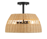 Twinkle 2-Light Rattan Semi-Flush Mount | Black Metal & Woven Farmhouse Ceiling Light