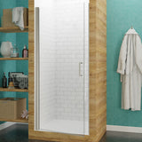 Lancer Series 23 in. x 72 in. H Hinged Frameless Shower Door with Tsunami Guard Tempered Glass