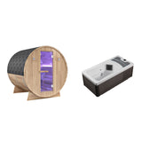 4-6 Person Electric Rock Heater Outdoor White Cedar Sauna with 1-Person All-in-One White Cold Plunge & Built-in Chiller
