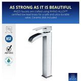 ANZZI Key Series Elegant Vessel Sink Faucet (8.82" H), Single Hole, ADA & WaterSense Certified, Rhino Alloy Solid Brass, Various Finishes