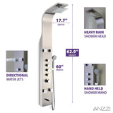 Echo 63.5 in. 4-Jetted Full Body Shower Panel with Heavy Rain Showerhead, Spray Wand and Tub Spout in Brushed Steel