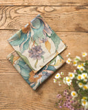 Vibrant peonies print on natural linen napkin set of 2