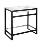 ANZZI Orchard 36" Ultramodern Console Sink (36" W x 34" H), Glossy White Solid Surface Top, Tempered Glass Shelf, Multiple Frame Finishes