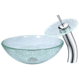 Choir Series 17 in. Round Bathroom Vessel Sink in Crystal Clear Mosaic Glass with Matching Chrome Waterfall Faucet
